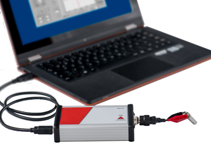 SinePhase LCR-Meter and Impedance Analyzer connected with a Laptop via USB